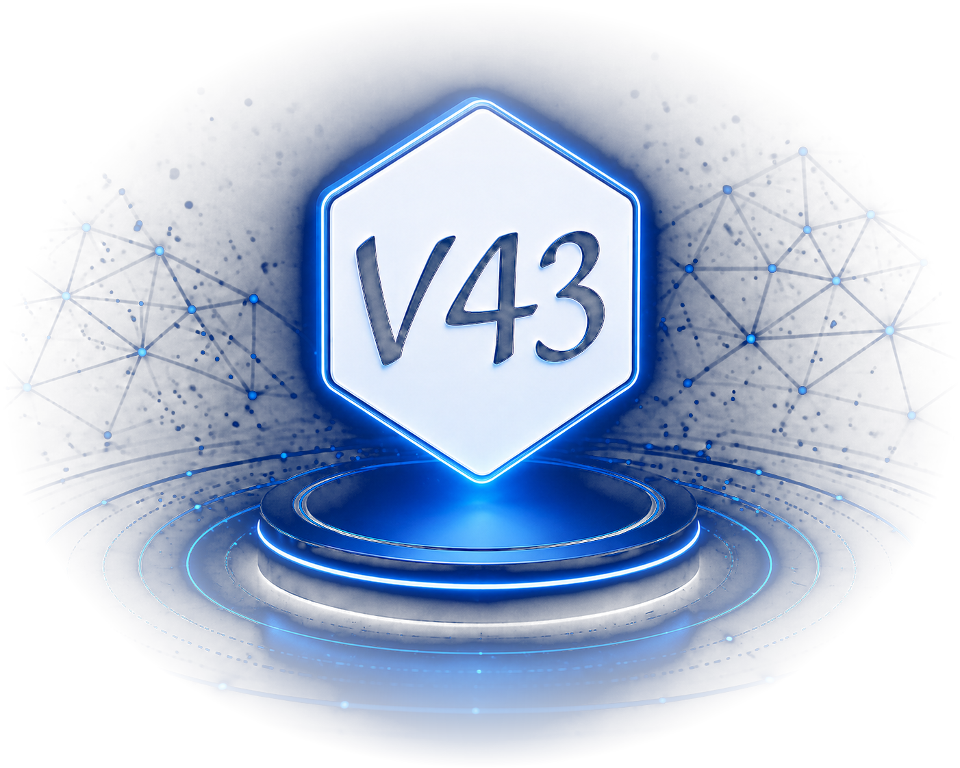 Logo Venture 43 - heksagonalny symbol marki na ciemnym tle z efektem świetlnym